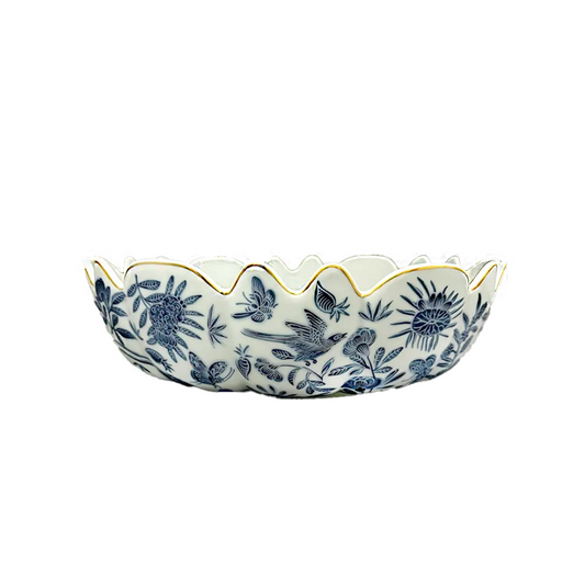Mottahedeh Sacred Bird Butterfly Blue Scalloped Bowl