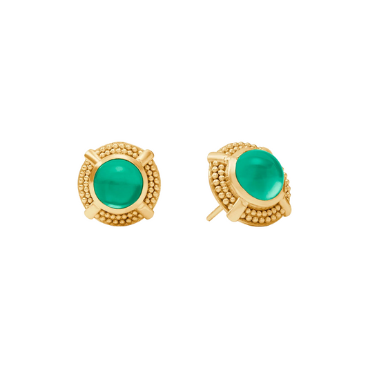 Julie Vos Cabochon Stud - Gold- Iridescent Emerald Green