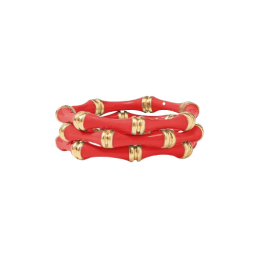Julie Vos Bamboo Trio Ring-Crimson Red Enamel-8