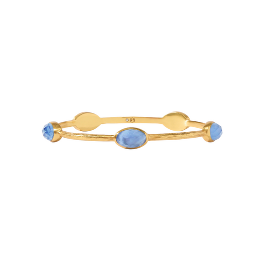 Julie Vos Ivy Stone Bangle - Gold - Iridescent Chalcedony Blue - M