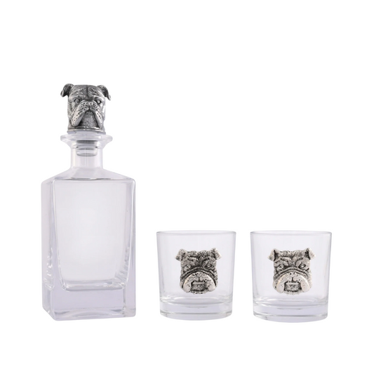 Arthur Court Bulldog Decanter Set with Glasses