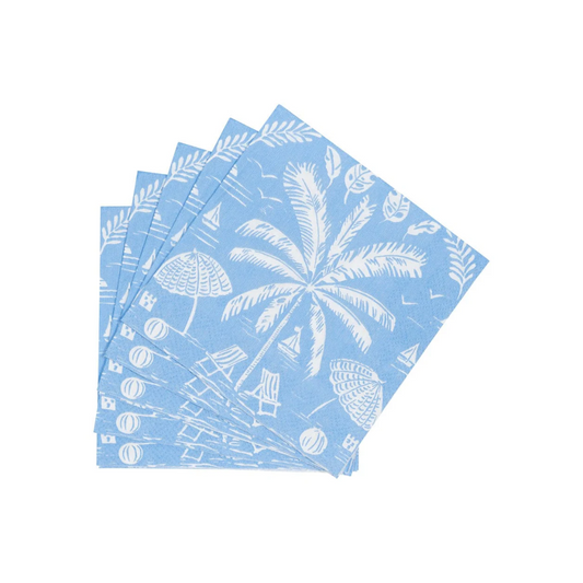 Caspari Palms And Parasols Ocean Cocktail Napkin