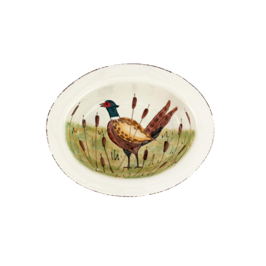 Vietri Wildlife Pheasant Small Rimmed Oval Bowl