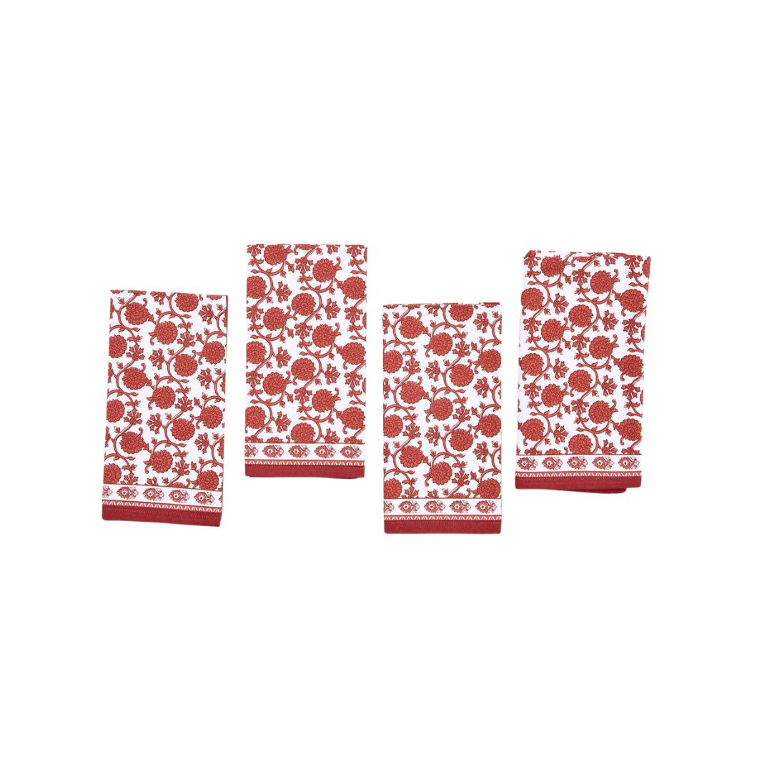 Botanica Set of 4 Block Print Design Cloth Napkins