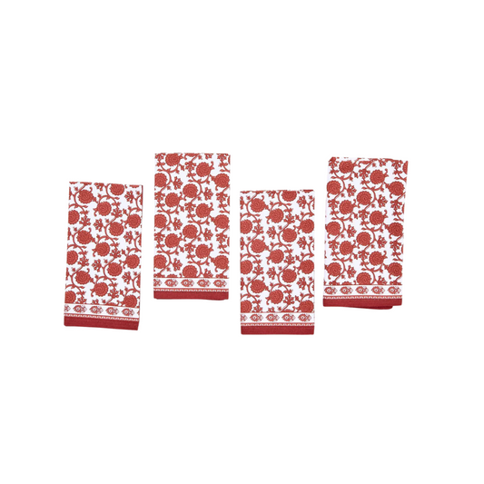 Botanica Set of 4 Block Print Design Cloth Napkins