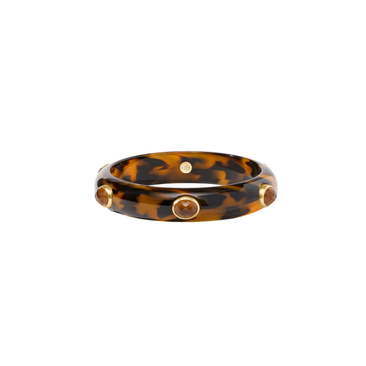 Julie Vos Carnaby Stone Bangle- Gold and Acrylic- Tortoiseshell- Small