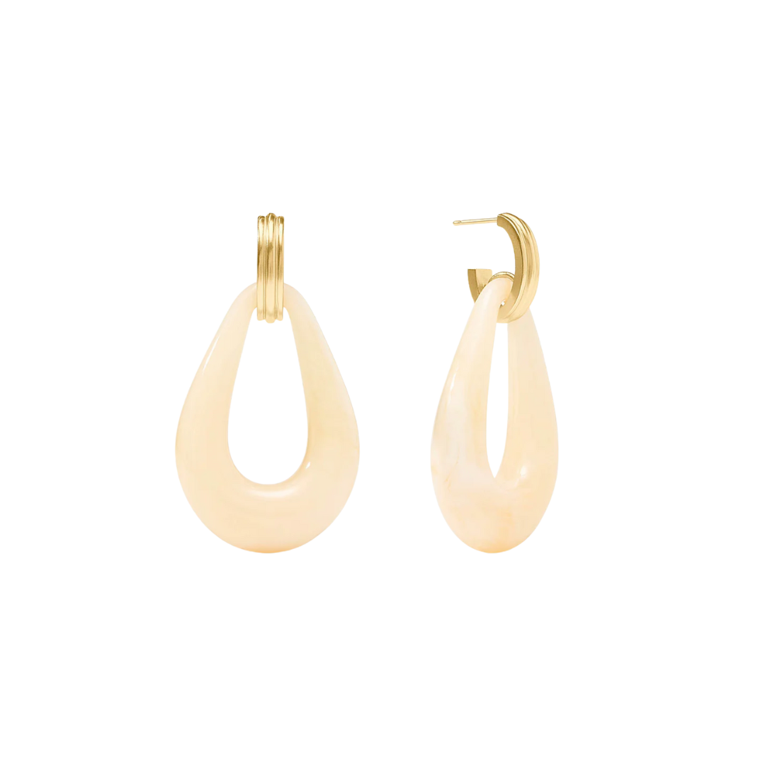 Julie Vos Carnaby Doorknocker Earring- Gold and Acrylic- Ivory