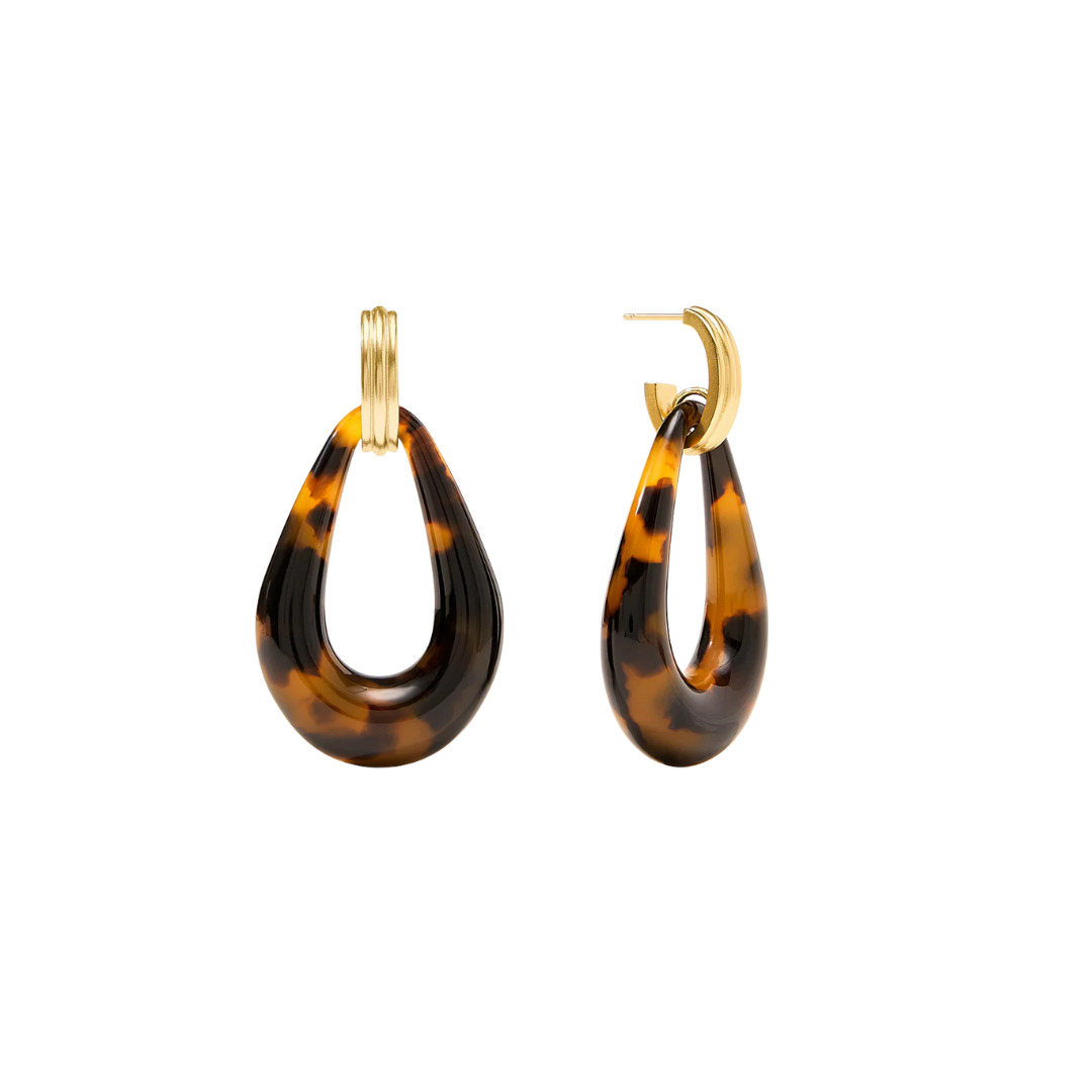 Carnaby Doorknocker Earring- Gold and Acrylic- Tortoiseshell
