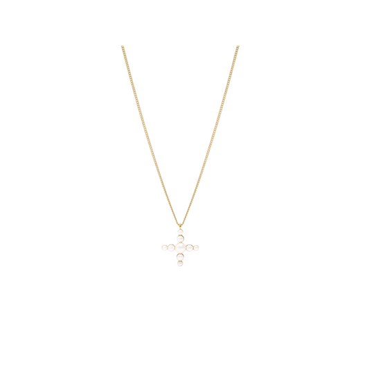 Julie Vos Gumdrop Cross Delicate Necklace- Gold- Pearl- OS