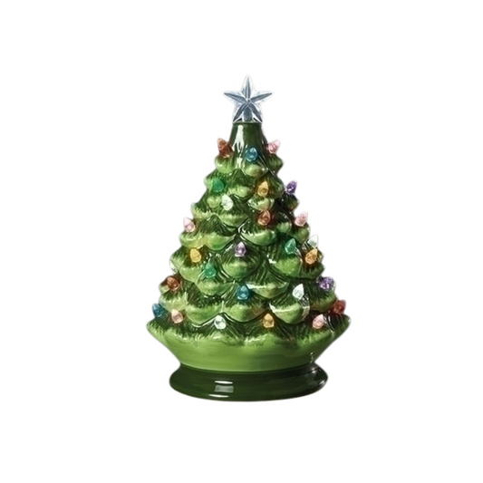 8" Lighted Ceramic Rotating Tree