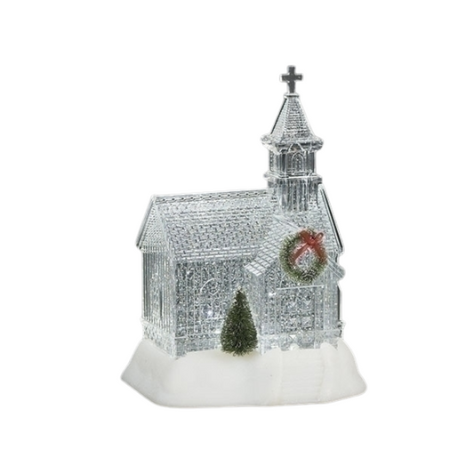 9" Lighted Swirl Clear Church