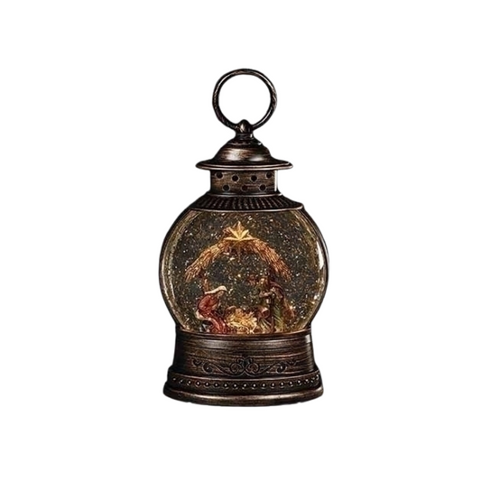 Bronze Lighted Swirl Lantern - Holy Family