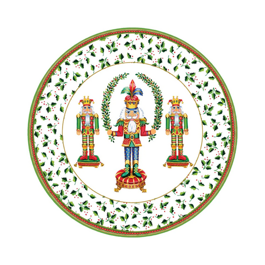 Caspari Nutcracker Christmas Round Paper Placemats - 12 Per Package