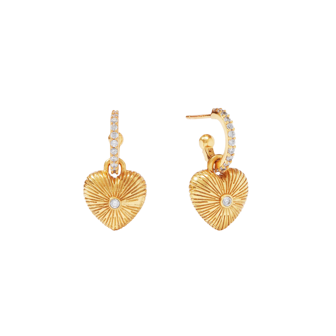 Julie Vos Esme Heart CZ Hoop & Charm Earring - Gold - Cubic Zirconia