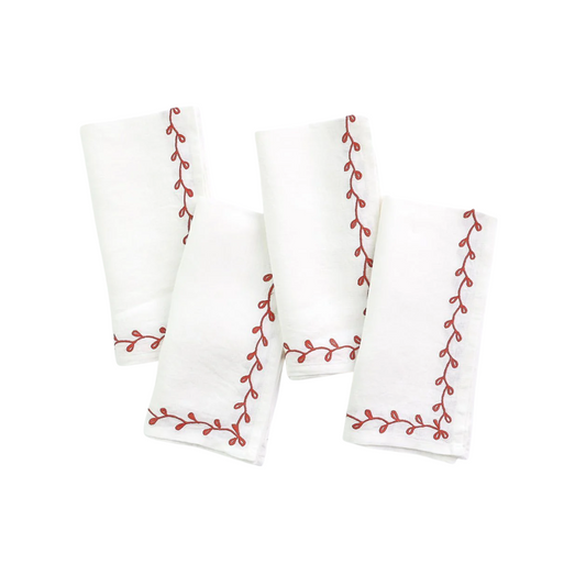 Pomegranate Twig & Bud Coral Napkins - Set of 4