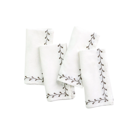 Pomegranate Twig & Bud Brown Napkins - Set of 4