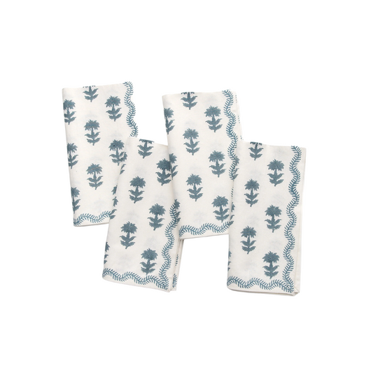 Pomegranate India Hicks Home Winter Flower Dusty Sky Napkins- Set of 4