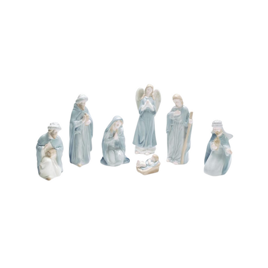 Blue Ceramic Nativity Set