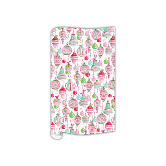 Pink and Green Hanging Vintage Ornaments Wrapping Paper
