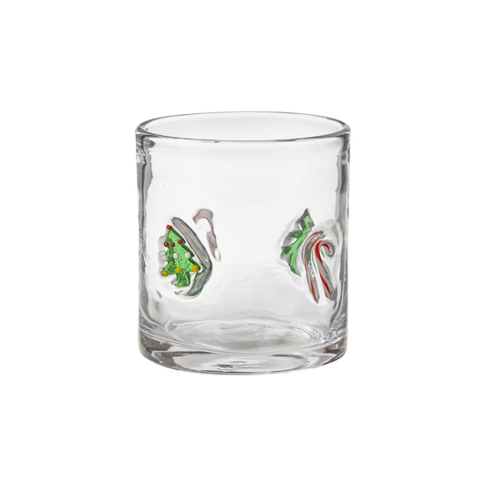Christmas Tree & Candy Cane Double Old Fashioned Glass