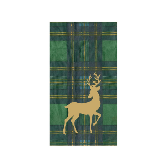 Caspari Reindeer Tartan Guest Towel