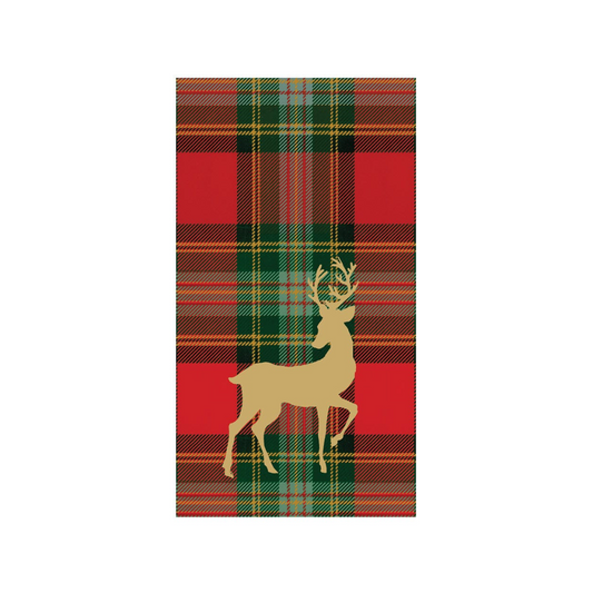 Caspari Reindeer Tartan Red Guest Towels