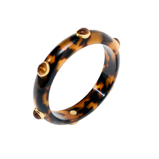 Julie Vos Carnaby Stone Bangle- Gold & Acrylic- Tortoiseshell- L