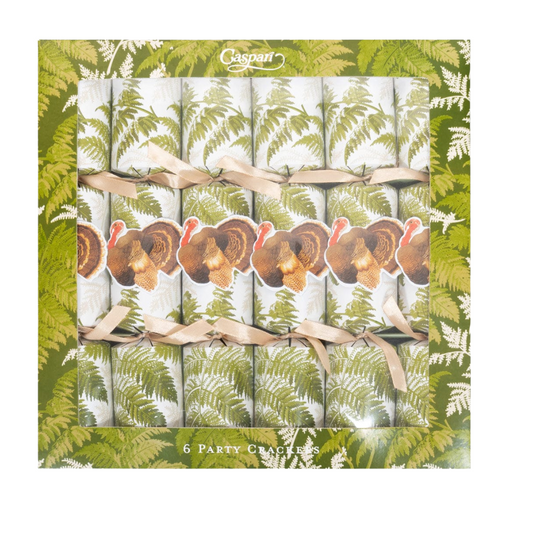 Caspari Turkey Among Ferns Fall Celebration Crackers
