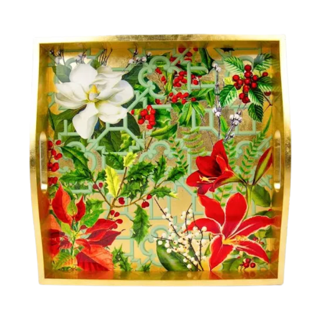 Caspari Christmas Garden Lacquer Tray