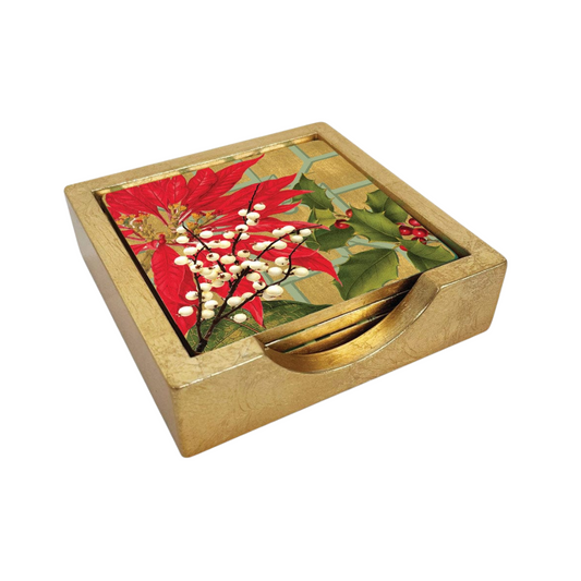 Caspari Christmas Garden Lacquer Coasters Set of 4