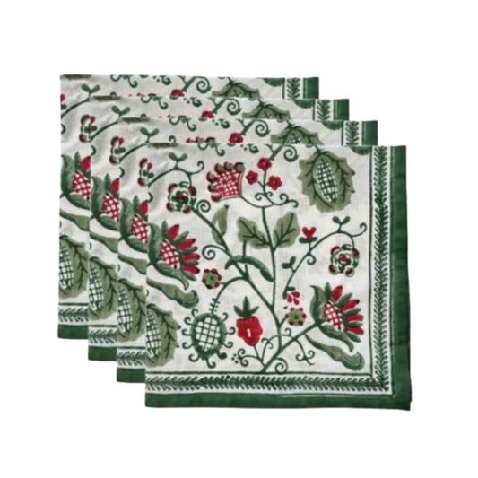 Pomegranate Con Con Red and Green Napkins- Set of 4