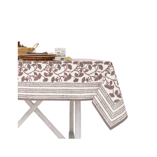 Pomegranate Gingko Taupe Tablecloth- 60 x 120