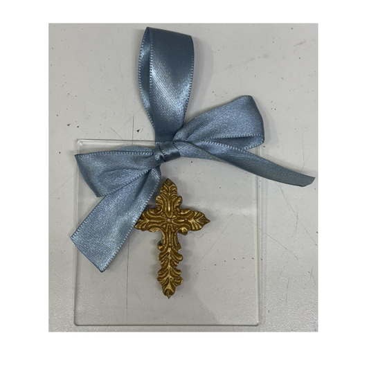 Original Cross Intaglio Ornament With Blue Ribbon