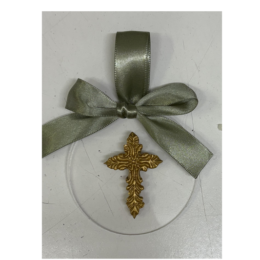 Original Cross Intaglio Ornament with Green Ribbon