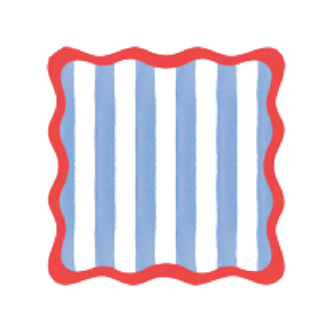 Caspari Cafe Stripe Scallop Red and Blue Placemats