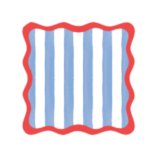 Caspari Cafe Stripe Scallop Red and Blue Placemats