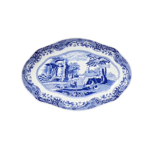 Spode Blue Italian Oval Fluted Pickle Dish