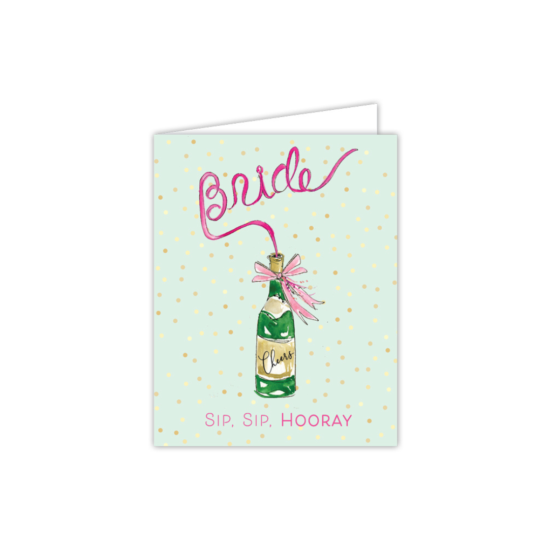 Bride Sip Sip Hooray Handpainted Champagne Bottle Greeting Card