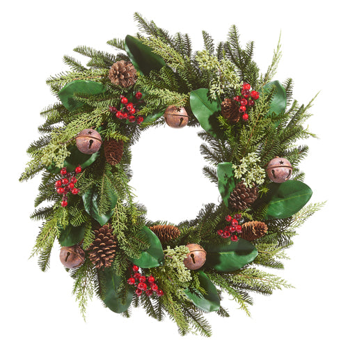 28" Pinecone, Bell, and Berry Mixed Wreath