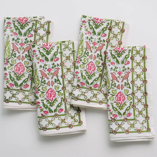 Pomegranate Dove & Cypress Pink & Green Dinner Napkin