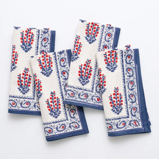 Pomegranate Sagar Red & Blue Linen Dinner Napkin