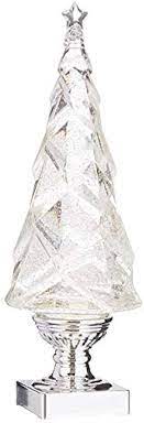 14" Lighted Tree with Silver Swirling Glitter