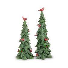 15.25" Green Trees with Cardinals and Holly