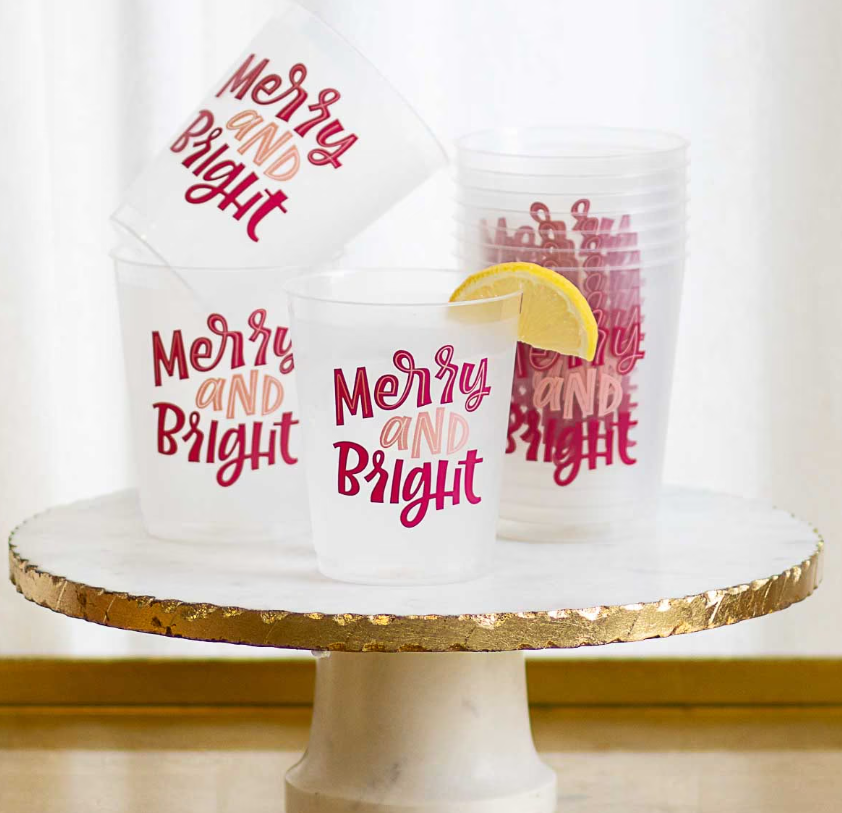 Merry and Bright Party Cups Frosted/Pink