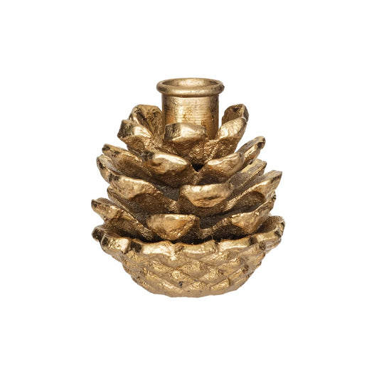 Cast Iron Gold Pinecone Candle Holder