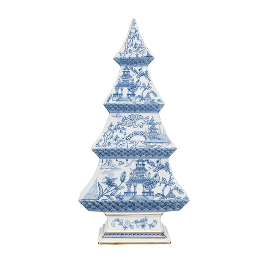 Blue and White Pagoda Ceramic Tree